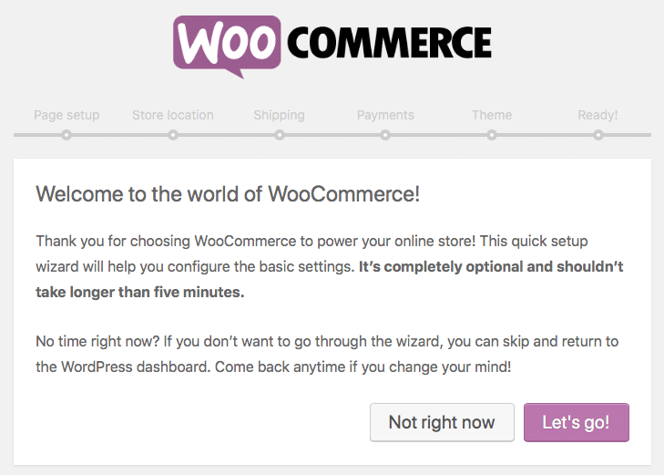 WooCommerce wizard